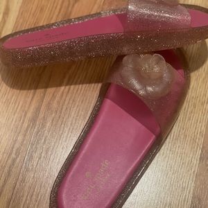 Kate Spade women’s glitter pink metalic slides flat sandals size 8